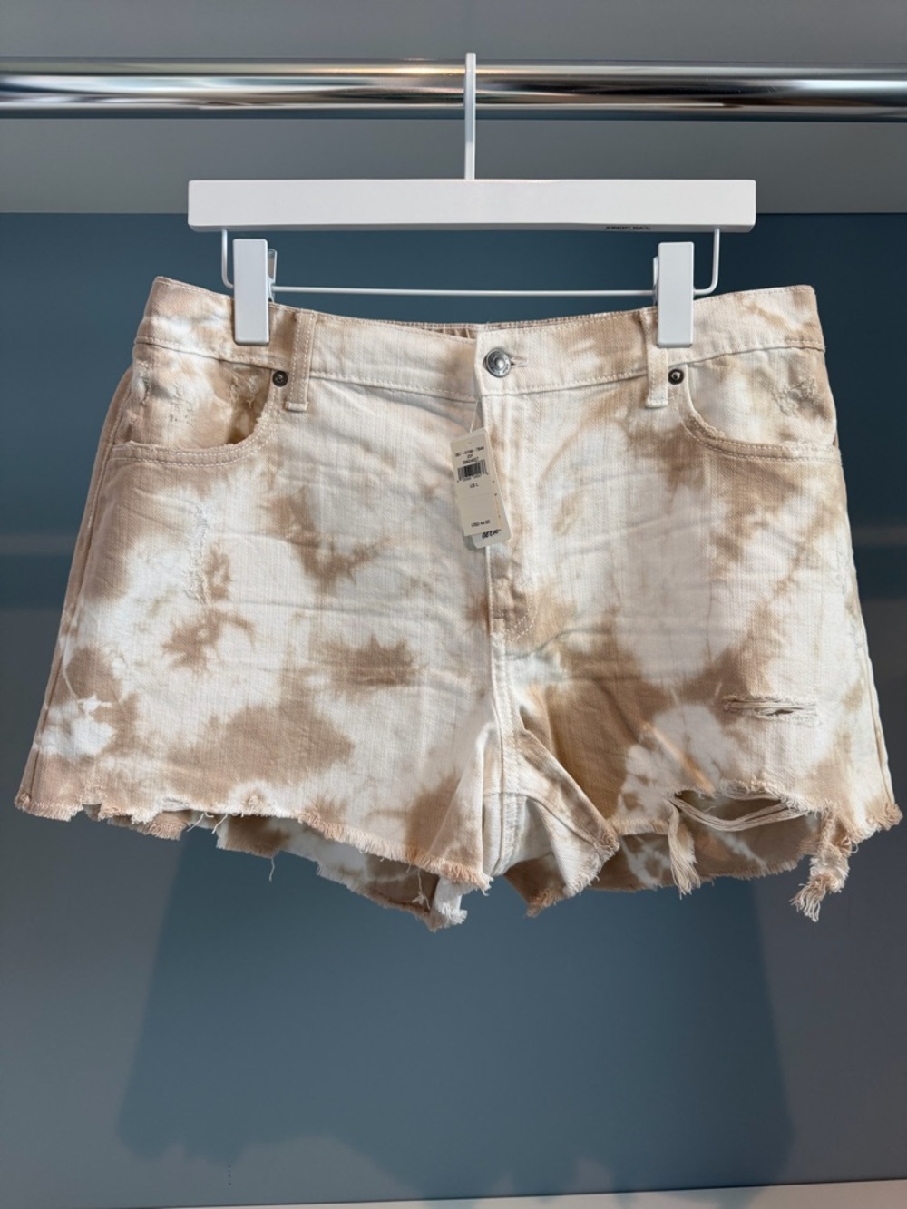 aerie Beige Tie-Dye Frayed Hem Denim Shorts